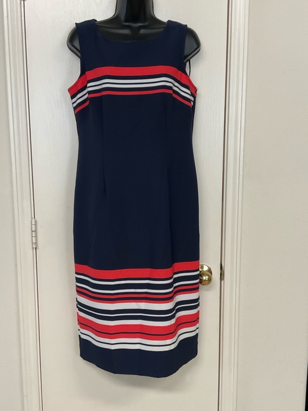 Maya Brooke Sleeveless Striped Sheath Dress - Red & White Accent